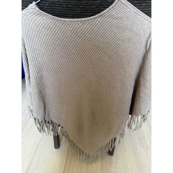 JM Collection Poncho‎ With Fringe Tan Women’s Size Small/Medium - Picture 5 of 8